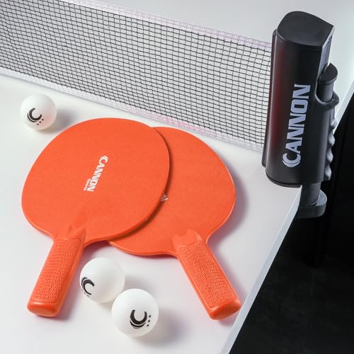 Cannon Sports Table Tennis Set – 4 Unbreakable Paddles, 6 3-Star Balls, Retractable Net & Carry Bag – Clamp-On Portable Ping Pong Net Fits Tables up to 2 Inch Thick, Extends to 6 Feet - color: Orange