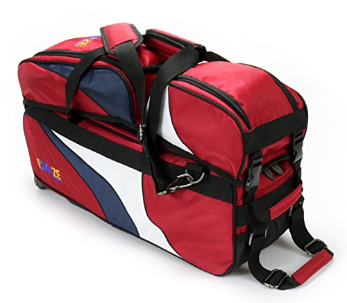 3 Ball Deluxe Bowling Tournament Roller Tote with detachable Shoe and Accessory Bag - color: Red-White-Blue
