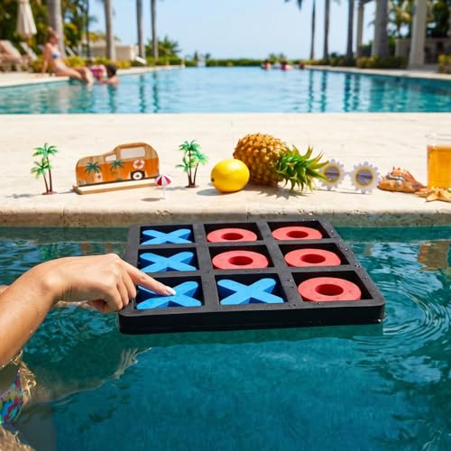 Liliful Large Floating Tic Tac Toe Board Game, 12''x12'' Waterproof EVA Foam Pool Board with Floating X and O Pieces, Pool Fun Party Game for Kids Adults Family Outdoor Beach Swimming