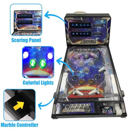 Tabletop Pinball Machine for Kids and Adults Portable Pinball Game Electronic Arcade Desktop Ball Shooting Toy with Scorer Light and Sound