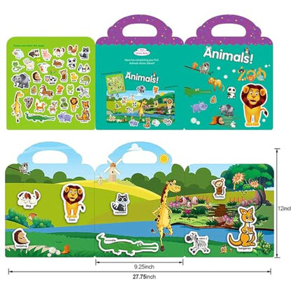 Reusable Sticker Book for Kids, Animal Stickers Educational Learning Toys Travel Stickers Activity Books for Toddler Girls Boys Age 3+ Birthday Gifts - style: Animal
