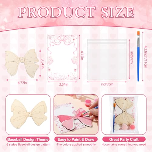 Saypacck 24 Pcs Pink Bow Party Favors Wooden Painting Craft Kits Birthday Party Supplies with Organza Bag for Goodie Bags Fillers Adult Thank You Gifts - style: Bowknot Style
