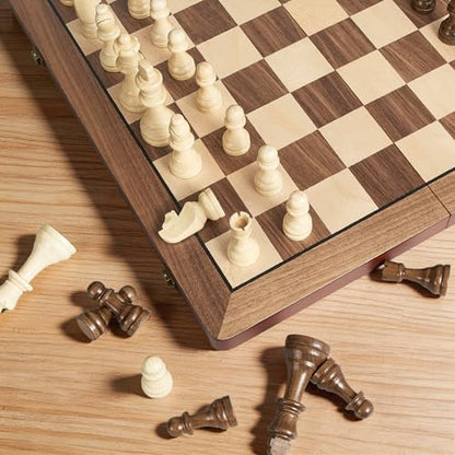 17" Magnetic Wooden Chess Set for Adults Kids, Chess Board Games with Magnetic Pieces & Extra Queens, Folding Portable Travel Large Unique Chess Sets for Tournament Professional Beginner - size: 17 Inches