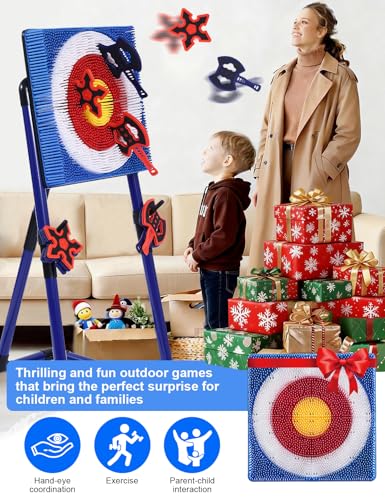 Stiatu Axe Throwing Game for Backyard,Portable Bristle Target Set with 4 Axes & 4 Darts,Axe Throwing Game Indoor Outdoor Game for Adults & Kids, Carnival Yard Games Family Party