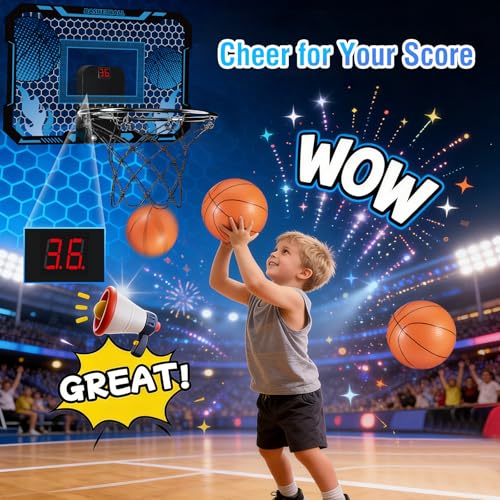 Indoor Basketball Hoop for Kids with Scoreboard Over the Door Basketball Hoop with 3 Balls Basketball Toys Gifts for 5 6 7 8 9 10 11 Years Old Boys Girls Mini Hoop for Bedroom and Birthday/Christmas - style: Blue
