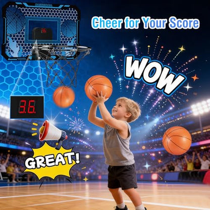 Indoor Basketball Hoop for Kids with Scoreboard Over the Door Basketball Hoop with 3 Balls Basketball Toys Gifts for 5 6 7 8 9 10 11 Years Old Boys Girls Mini Hoop for Bedroom and Birthday/Christmas - style: Blue