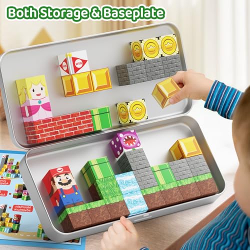 Magnetic Building Blocks Travel Toys for Kids Ages 4-8, Toddler Magnetic Cubes STEM Learning Set with Iron Storage Box – Portable Construction Toys for Boys Girls 3-5 - style: Game Mini Magnetic Building Blocks - 35PCS