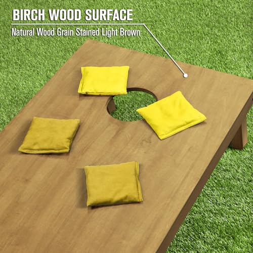 GoSports 4 ft x 2 ft Regulation Size Wooden Cornhole Boards Set with Light Brown Finish - Includes Carrying Case and Bean Bags - Gold & Yellow