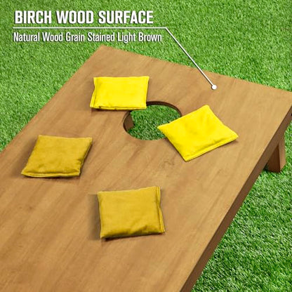 GoSports 4 ft x 2 ft Regulation Size Wooden Cornhole Boards Set with Light Brown Finish - Includes Carrying Case and Bean Bags - Gold & Yellow