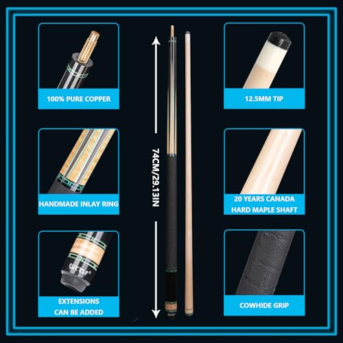 CUEELF Professional Pool Cue Stick – Handmade, Low Deflection | Solid Brass Joint Low Deflection Shaft 12.5mm Pro Tip & Inlay Ring Leather Non-Slip Wrap Precision Balanced - color: CJ-SH-03