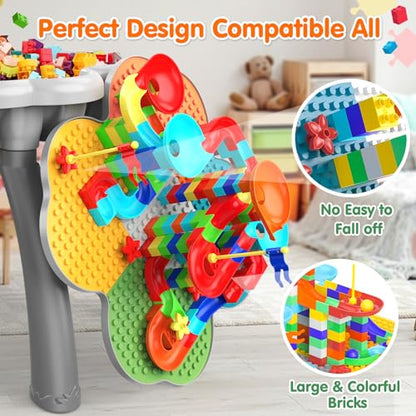 OCATO Kids Toddler Table and Chair Set: Sensory Activity Tables with Rabbit Chairs and Large Marble Run Building Blocks Storage All in One Play Sand Water Table 3 4 5 6 Year Old Boy Girl Toys Gifts - color: Yellow