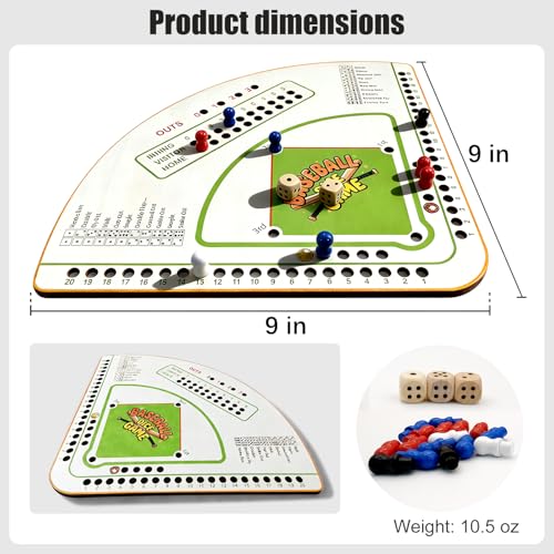 Baseball Board Game，5mm Thick Solid Oak Baseball Board Game, Portable Dice & Marker Table Game with Manual, Ideal for Family Game Night, Party & Travel