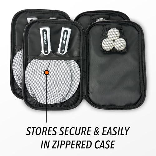 Head Rubberized Outdoor Table Tennis Paddle Set - 4 Paddles, 6 Balls & 2 Cases - Weather-Resistant Build for Outdoor Games - Portable Cases for Camping Games