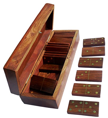 TOSQP27 Gift Domino Set Family Board Game 28 Piece Dominoes Tiles Handcrafted Classic Numbers Table Game Indoor Outdoor with Wooden Storage Case
