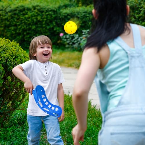 Scoop Ball Toss Game Set with 4 Launchers and 2 Balls Outdoor Backyard Launch and Catch Game for Kids and Family Fun Portable Lightweight Plastic Scoops Suitable for Ages 3 and up