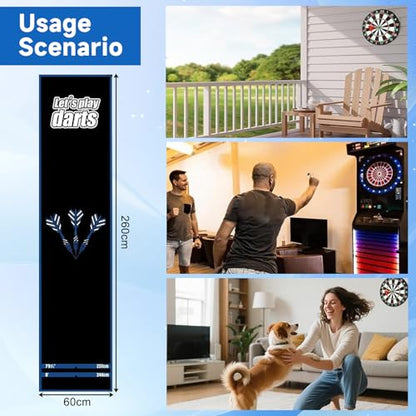 Professional Darts Throw Line Mat 102 x 23.6 Inch, Dual Standard Oche Marked Floor Mat for Steel Tip & Soft Tip Darts, Non-Slip Roll-Up Dart Game Accessory for Home & Tournament Use