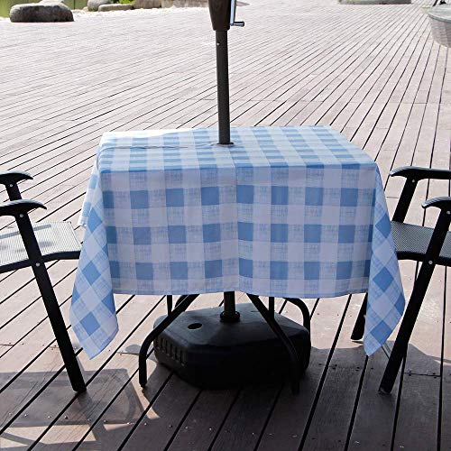 Melaluxe Spring/Summer Wrinkle-Free Waterproof Outdoor Tablecloth with Umbrella Hole and Zipper, Blue Checkered, 60-Inch-by-84 Rectangle - color: Blue Checkered, size: 60" x 84" (Rectangular)