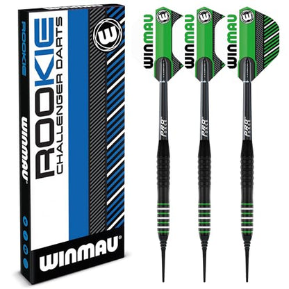 WINMAU Rookie Blue Softip (Plastic Tips) Brass Darts Set | Single or Multi Sets | Includes Flights and Shafts (Stems) | Exclusive Darts Booklet | Blue, Red and Green | - color: Green
