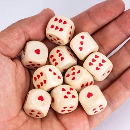 10 Pieces 16mm D6 Dice Set, Wooden Standard 6 Sided Dice Set with Leather Bag for D&D, RPG,Table Board Games or Teaching Math (Heart) - color: D6-heart
