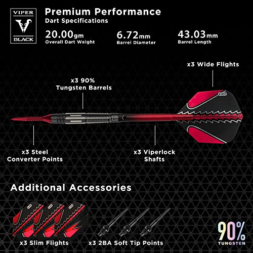 Viper Black Flux 90% Tungsten Conversion Darts, Professional Darts Steel Tip and Soft Tip Dart Set for Sisal and Electronic Dartboards, 20 Grams - color: Red