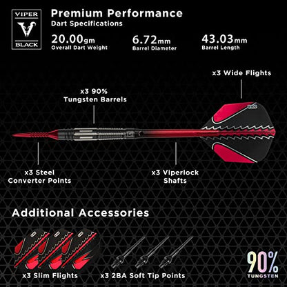 Viper Black Flux 90% Tungsten Conversion Darts, Professional Darts Steel Tip and Soft Tip Dart Set for Sisal and Electronic Dartboards, 20 Grams - color: Red