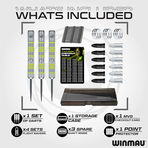 WINMAU Darts Set Michael Van Gerwen MvG Steeltip Gift Case - 50 Piece Dart Set | 20g Steel Tip Darts | 4 x Shafts | 4 x Flights | Accessories