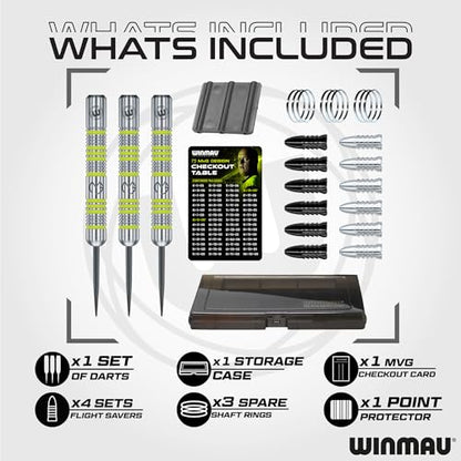 WINMAU Darts Set Michael Van Gerwen MvG Steeltip Gift Case - 50 Piece Dart Set | 20g Steel Tip Darts | 4 x Shafts | 4 x Flights | Accessories