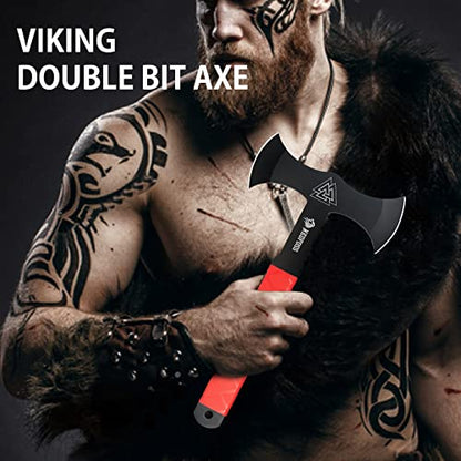 NedFoss Throwing Axes and Tomahawks with Innovative TPR Rubber Handle, 11.9" Full Tang Double Bit Throwing Axe Set with Sheath, Viking Axe Throwing Game for Recreation and Competition - color: Throwing Axes - FW