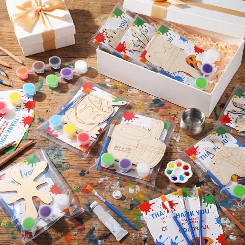 Saypacck 24 Pcs Art Painting Party Favors Wooden Painting Craft Kits Birthday Party Supplies with Organza Bag for Goodie Bags Fillers Adult Thank You Gifts - style: Art Painting