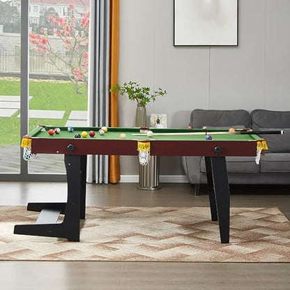 Foldable Pool Table, Compact Billiards Table with Cues, Balls, Chalk, Brush, Strong Support, for Game Room, Family, Basement