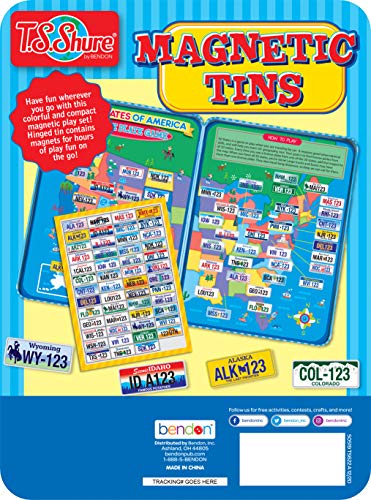 Bendon TS Shure License Plate Games Magnetic Activity Tin with Foam Magnet Sheet 50519 - style: License Plat Game Tin
