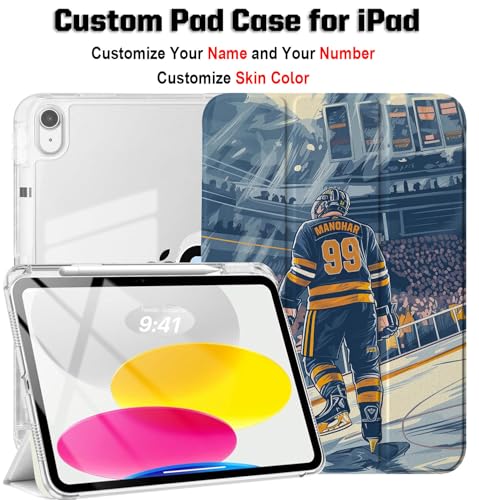 Custom Name/Number Case for iPad Air 13 inch & 11 inch M3/M2 2025/2024 & 10.9 inch 5th/4th Gen 2022/2020, with Hockey Lover's,with Pencil Holder(Buffalo Blue) - color: Buffalo Blue, size: iPad Air Series