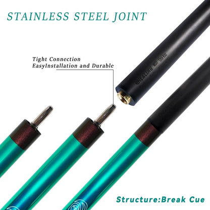 100% Carbon Fiber Shaft Billiard Cue 58" 19-21oz 1/2 Joint Carbon Fiber Pool Cue Stick 12.9mm Cue Tip - color: Green