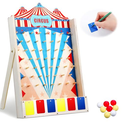 Fulmoon Disk Drop Game with 10 Disks Fun Carnival Game Circus Theme Party Games Wood Family Board Games for Carnival Party Decorations Birthday Supplies Activities 15.7 x 10 Inch(Classic Circus)