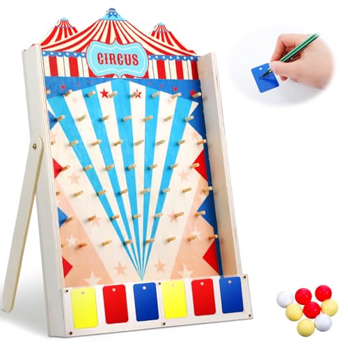Fulmoon Disk Drop Game with 10 Disks Fun Carnival Game Circus Theme Party Games Wood Family Board Games for Carnival Party Decorations Birthday Supplies Activities 15.7 x 10 Inch(Classic Circus)