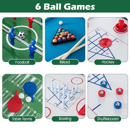 HOMGX 12-in-1 Game Table, Combo Game Table Set w/Air Hockey, Foosball, Billiards, Ping Pong, Pool, Chess, Bowling, Checkers, Backgammon, Shuffleboard, Family Arcade Games for Adults & Kids