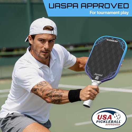 3D-T700-18K Carbon Fiber Pickleball Paddle with 14mm Foam Core, USAPA Approved Premium Pickle Ball Racket Set with Enhanced Spin, Balance Control & Power, Gearfoam Max - color: Blue-Purple