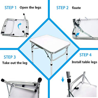 Camp Field Aluminum Folding Small Picnic Table, Adjustable Height Lightweight Portable Camping Table for Picnic Beach Outdoor Indoor (Small White) …