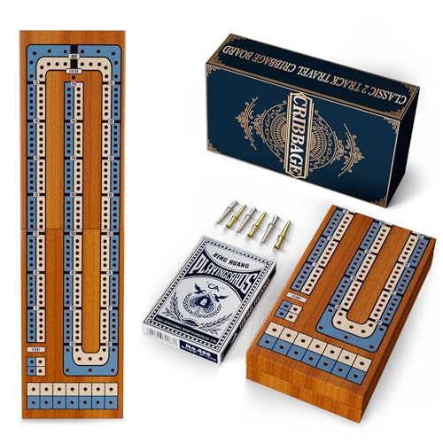 Small Size Travel Wooden Cribbage Board Game Set – 2-Track Foldable Cribbage with Magnetic Storage, 6 Metal Pegs & Full Deck of Cards – Perfect for Family Game Night, Traveling & Camping - style: Foldable