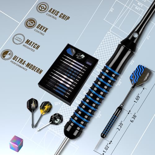Turnart Darts Metal Tip Set - Steel Tip Darts Darts Set Professional Metal Darts 12 pcs 22/24 Grams Pro Dart Set with Stylish Case Aluminum Shafts Extra 9 Flights - color: Blue