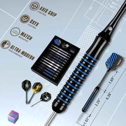 Turnart Darts Metal Tip Set - Steel Tip Darts Darts Set Professional Metal Darts 12 pcs 22/24 Grams Pro Dart Set with Stylish Case Aluminum Shafts Extra 9 Flights - color: Blue