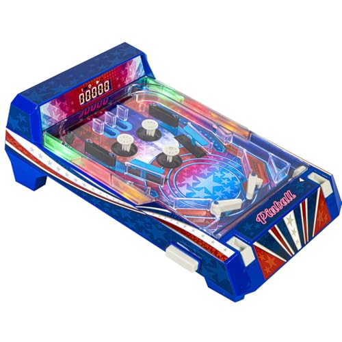 Merchant Ambassador Retro Arcade Electronic: Pinball - Tabletop Game, Vibrating Bumpers, LED Lights, Sound Effects, 1 Player, Ages 6+ - style: Pinball