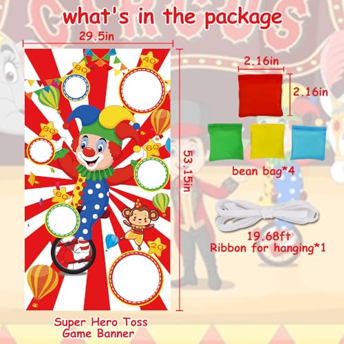 TONIFUL Carnival Toss Game Banner with 4 Bean Bags 6 Holes for Party, Indoor Outdoor Activities,Throwing Carnival Theme Party,Adults Birthday