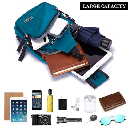 Seoky Rop Men Women Sling Backpack Nylon Water Resistant Shoulder Chest Crossbody Sling Bag with USB Charging Port - color: Dark Green