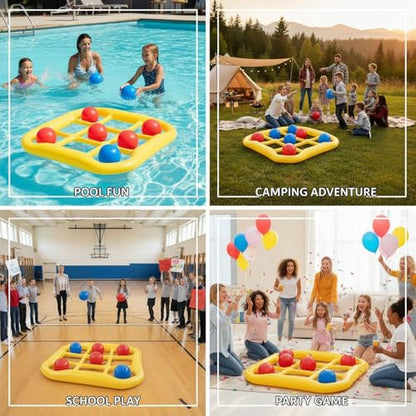 Giant Tic Tac Toe Game for Kids and Adults - Jumbo Inflatable Outdoor Yard Games - Large Backyard Lawn & Beach Activity Set - Portable Inflatable Family Strategy Game with 10 Tossing Balls