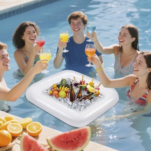 2 PCS Floating Pool Game Table with Waterproof Playing Cards for Summer Pool Party，Inflatable Ice Drink Cooler Serving Tray Bar for Pool Beach Outdoor Picnic Birthday Party Supplies