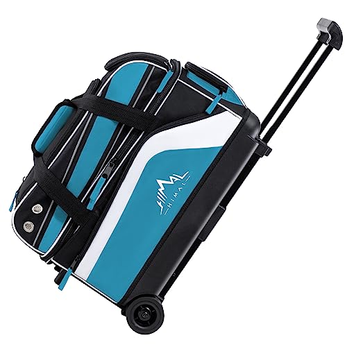 GoHimal Double Roller 2 Ball Bowling Bag with Separate Shoe Compartment for Bowling Shoes (Up To US Men Size 15) and Abundant multifunction Accessory Pocket, Upgraded fabric, Retractable Handle - Extends to 40" - color: Black-Blue
