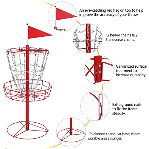 Topeakmart Portable Disc Golf Practice Basket Sport Disc Rack Disc Golf Discs Red