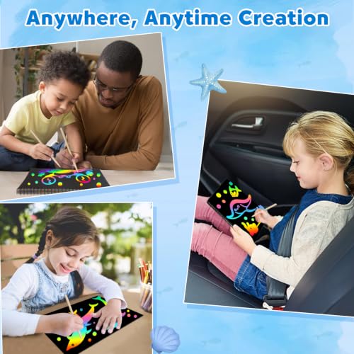 ZMLM Scratch Paper Art Craft: 2 Pack Rainbow Scratch Set for 3 4 5 6 7 8 9 10 Years Old Girls Boys Students Drawing Coloring Black Magic Art Supplies Kits Gifts School Birthday Party Toys (Ocean) - style: Ocean