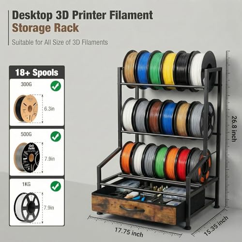 3D Printer Filament Storage Rack with Fabric Drawer | Dust-Proof Build, Fits PLA ABS TPU Nylon, Sturdy Spool Holder, Ideal for Organized 3D Printing Workshop & Home Studio